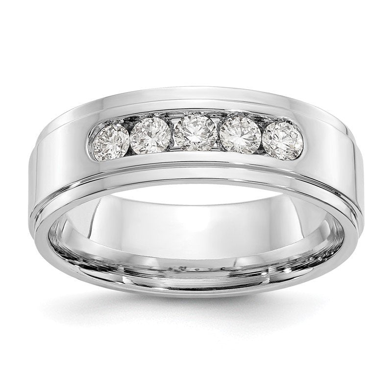 14K White Gold Men's 1/2 carat Lab Grown Diamond VS/SI  D E F  5 Stone Step Edge Size 9 Channel Band