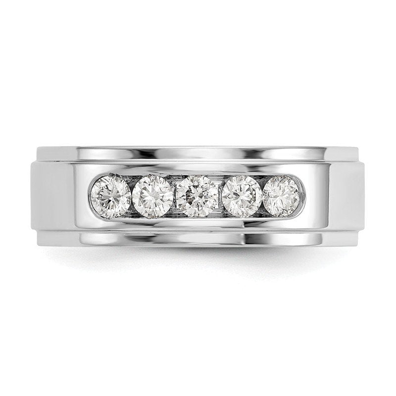 14K White Gold Men's 1/2 carat Lab Grown Diamond VS/SI  D E F  5 Stone Step Edge Size 9 Channel Band