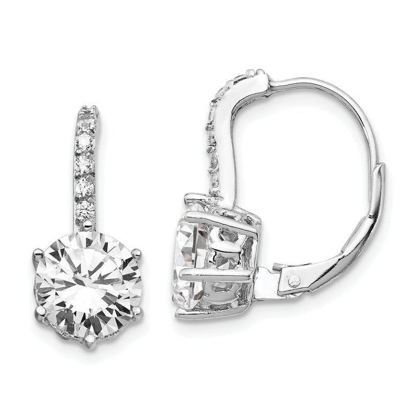 Sterling Silver Rhodium-plated Brilliant-cut CZ Leverback Earrings