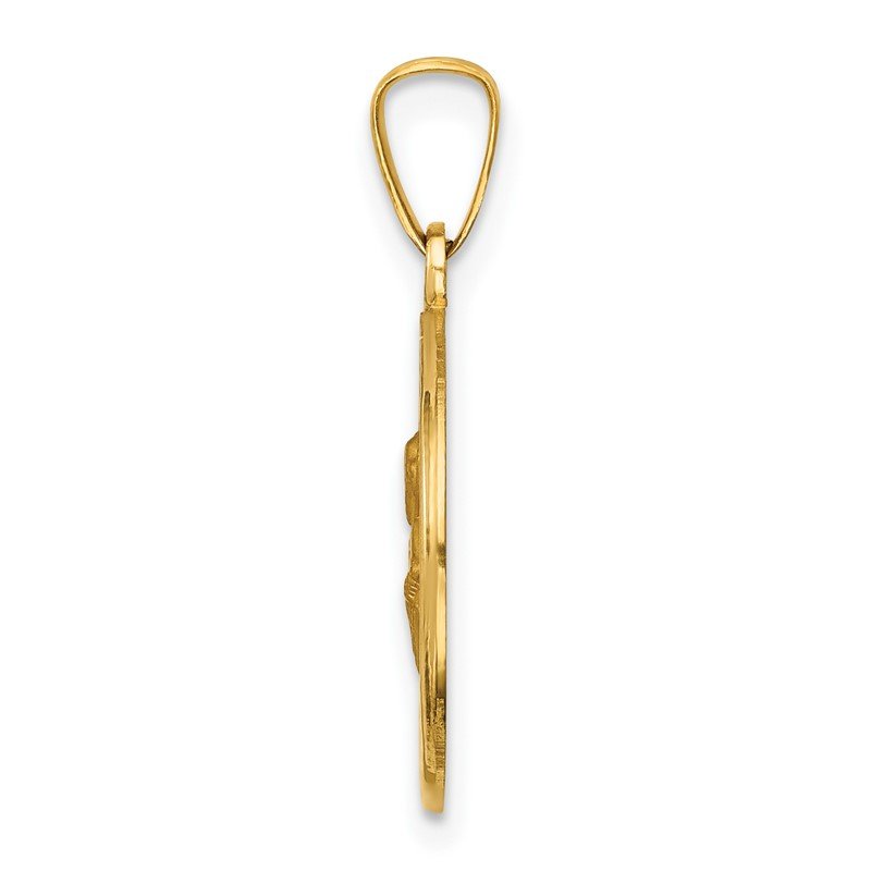 14k Polished and Satin Hollow Saint Peter Medal Round Pendant