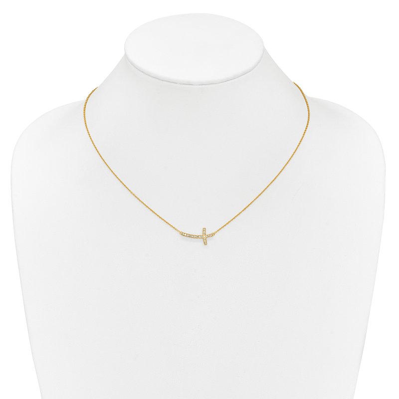 14k White Gold 1/10 carat Diamond Sideways Cross 18 inch Necklace