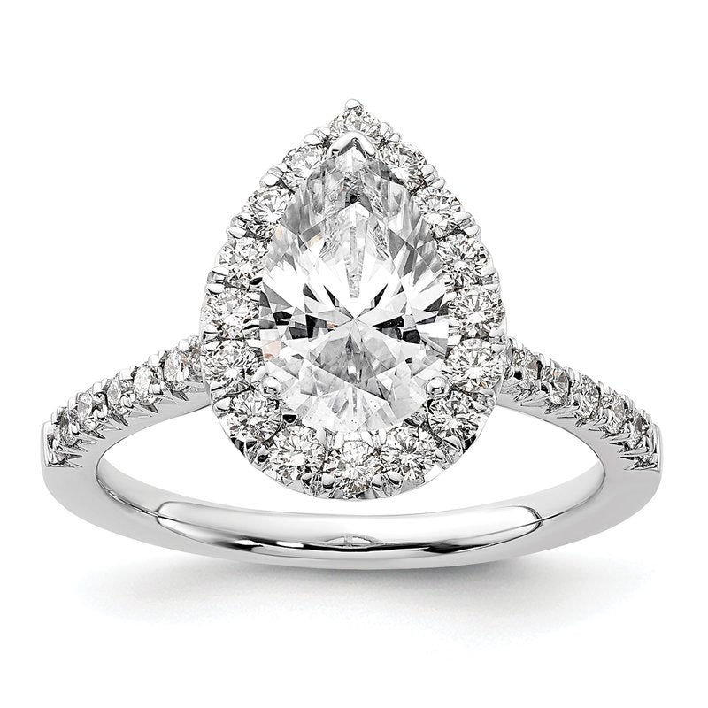 14K White Gold 1/3 carat Lab Grown Diamond VS+ F+ Semi-Mount Pear Halo Engagement Ring