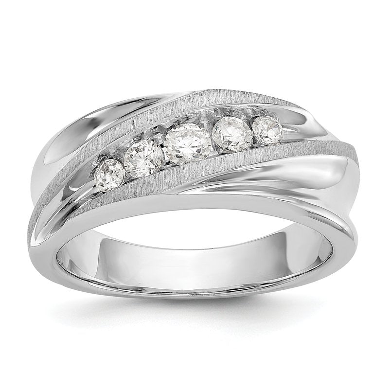 14K White Gold Men's 1/4 carat Lab Grown Diamond VS/SI  D E F  Brushed and Polished Band