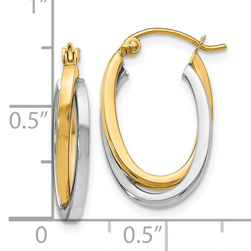 14K Two-tone Polished Oval Hoop Earrings