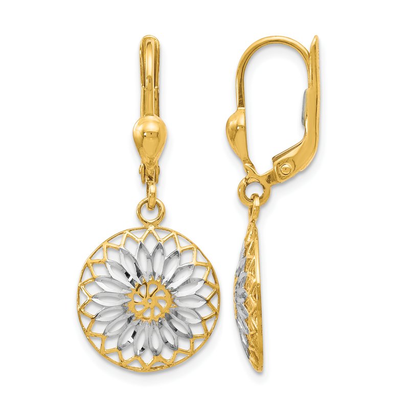 10K w/White Rhodium Polished Leverback Earrings