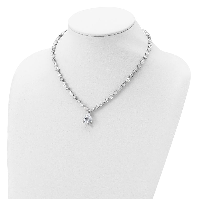 Sterling Silver Rhodium-plated Fancy Marquise-cut & Brilliant-cut Pear CZ 17 Inch Necklace