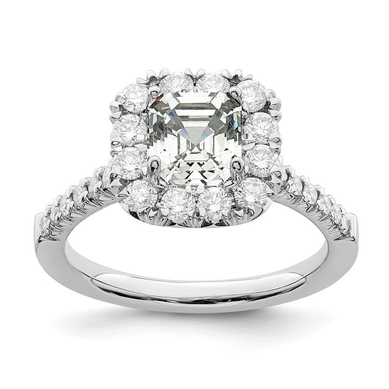 14K White Gold 1/2 carat Lab Grown Diamond VS+ F+ Semi-Mount Asscher Halo Engagement Ring