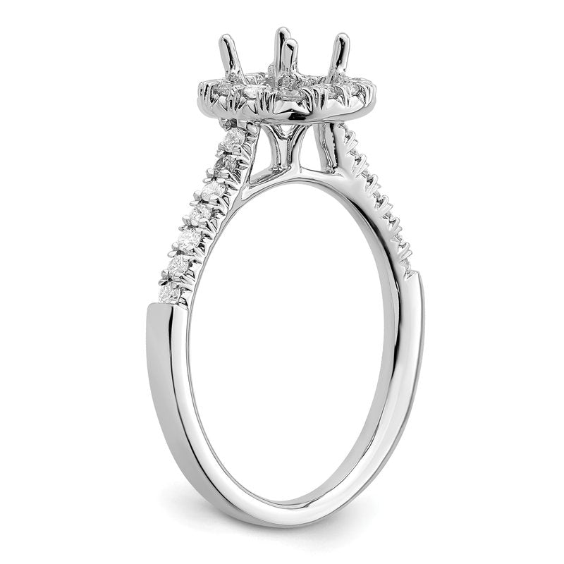 14K White Gold 3/8 carat Lab Grown Diamond VS+ F+ Semi-Mount Cushion Halo Engagement Ring
