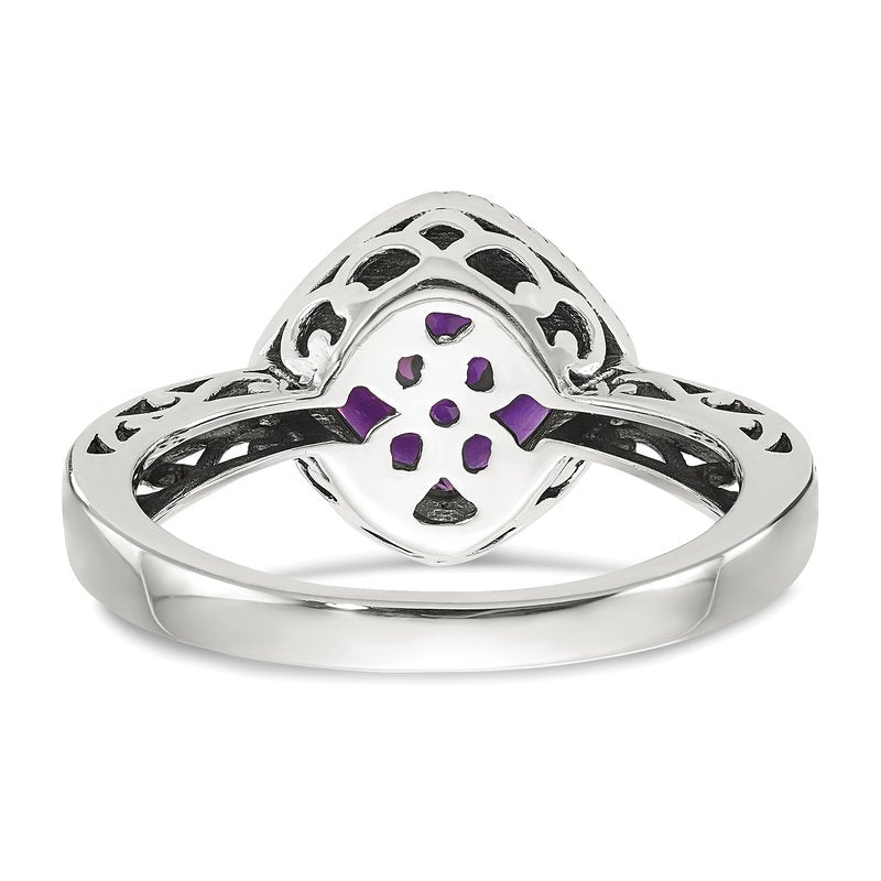 Sterling Silver with 14K Accent Antiqued Cushion Amethyst Ring