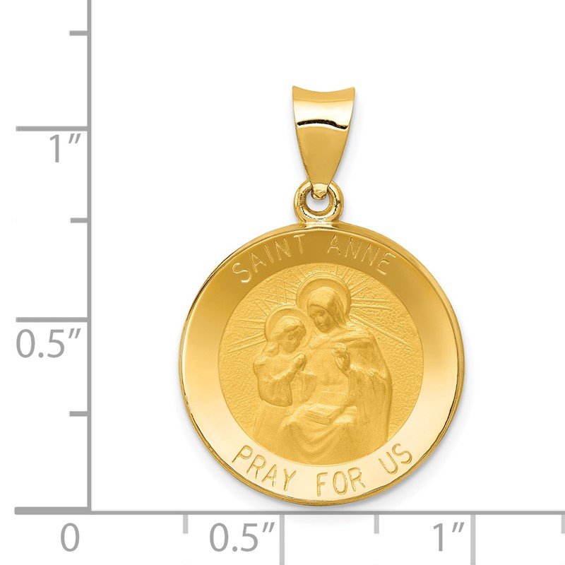 14k Polished and Satin Hollow St. Anne Medal Pendant