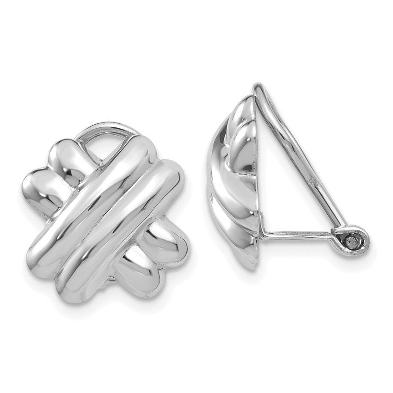 14k White Gold Polished Non-pierced X Omega Back Earrings
