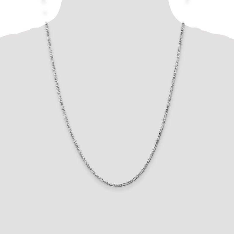 14K White Gold 10 inch 2.75mm Flat Figaro with Lobster Clasp Anklet