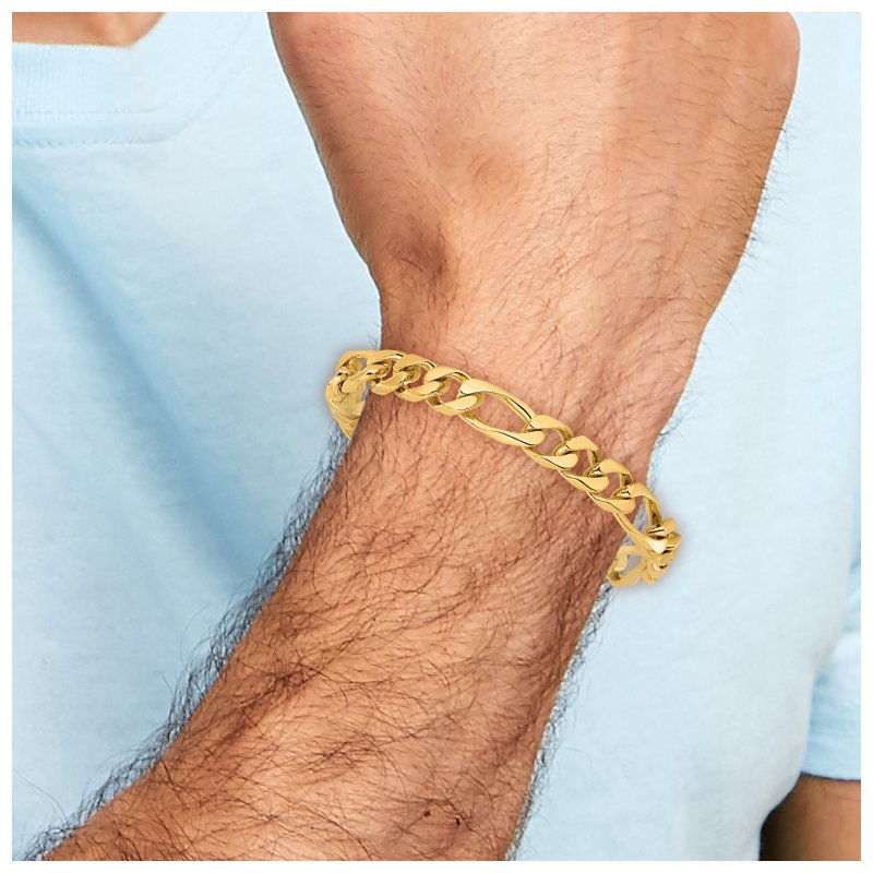 14K 20 inch 9mm Hand Polished Figaro Link with Box Catch Clasp Chain