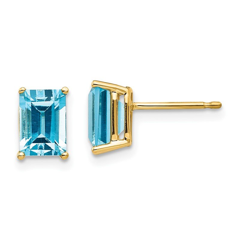 14k 7x5mm Emerald-Cut Blue Topaz Post Earrings