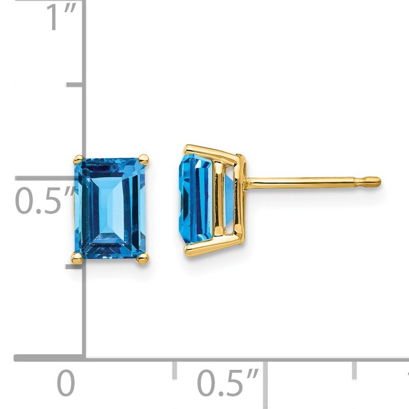 14k 7x5mm Emerald-Cut Blue Topaz Post Earrings