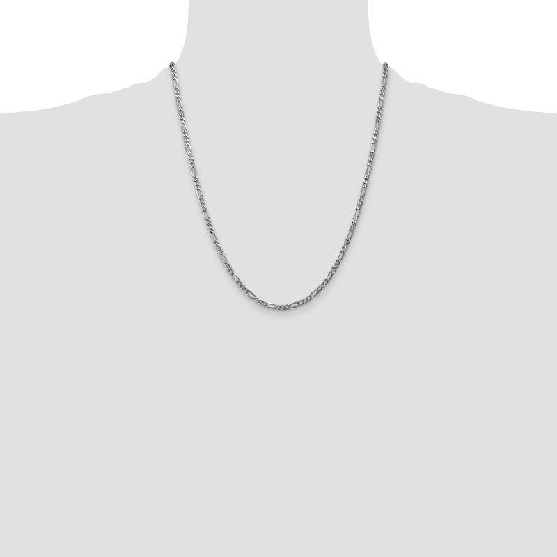 14K White Gold 10 inch 3mm Flat Figaro with Lobster Clasp Anklet
