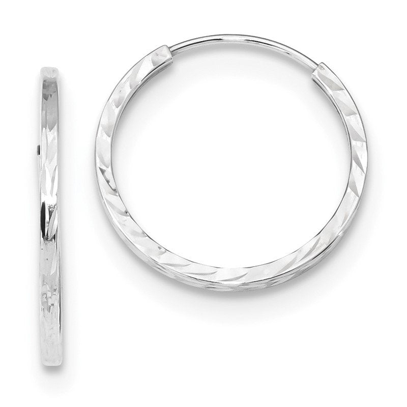 14k White Gold 1.35x20mm Diamond-cut Square-Tube Endless Hoop Earrings