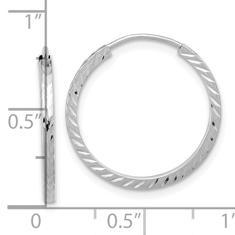 14k White Gold 1.35x20mm Diamond-cut Square-Tube Endless Hoop Earrings