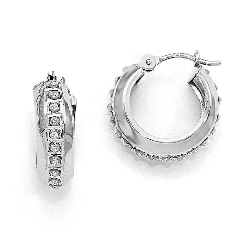 14k White Gold Diamond Fascination Round Hinged Hoop Earrings