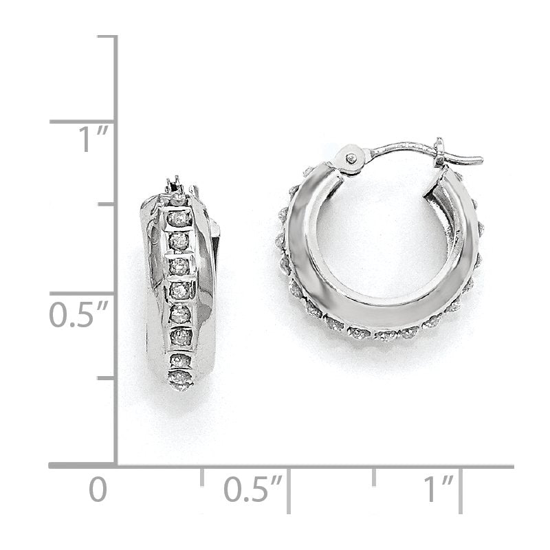 14k White Gold Diamond Fascination Round Hinged Hoop Earrings