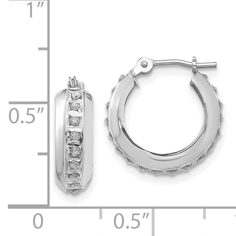 14k White Gold Diamond Fascination Round Hinged Hoop Earrings