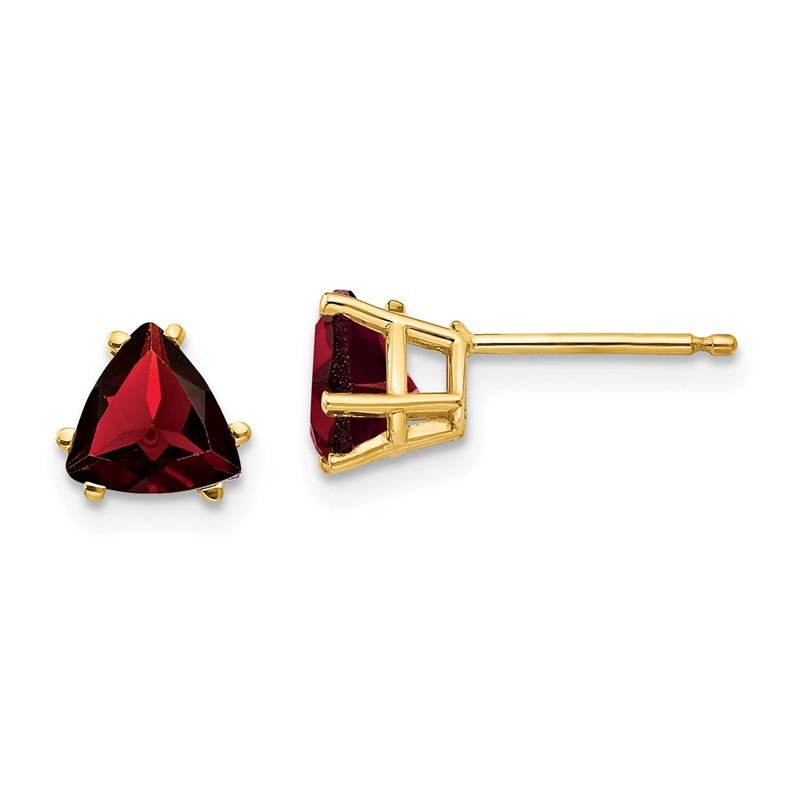 14k 6mm Trillion Garnet Post Earrings