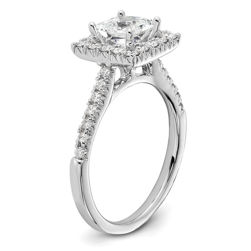 14K White Gold 1/3 carat Lab Grown Diamond VS+ F+ Semi-Mount Princess Halo Engagement Ring