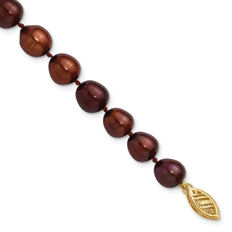 14k 7-8mm Brown Rice Freshwater Cultured Pearl 18 inch Necklace