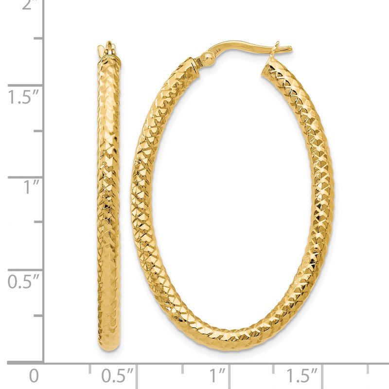 14K ForeverLite Polished and Textured Oval Hoop Earrings
