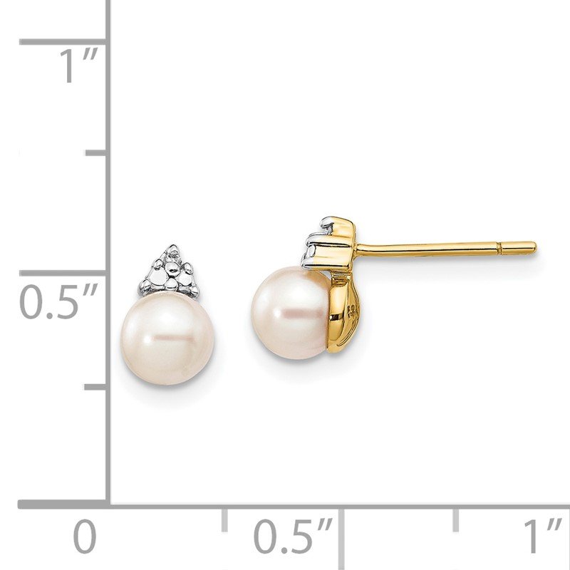 14k 5-6mm White Round Freshwater Cultured Pearl and .01 carat Diamond Post Earrings