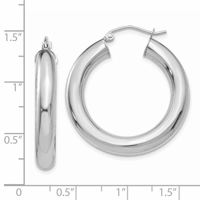 14k White Gold 5x30mm Polished Tube Hoop Earrings