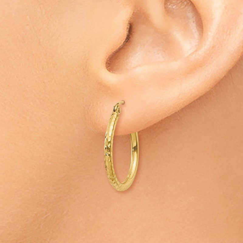 14k 2x20mm Diamond-cut Round Tube Hoop Earrings