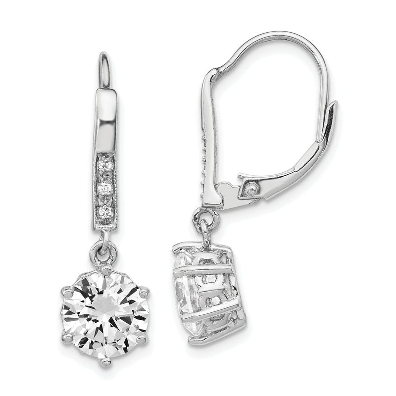 Sterling Silver Rhodium-plated Brilliant-cut CZ Dangle Leverback Earrings