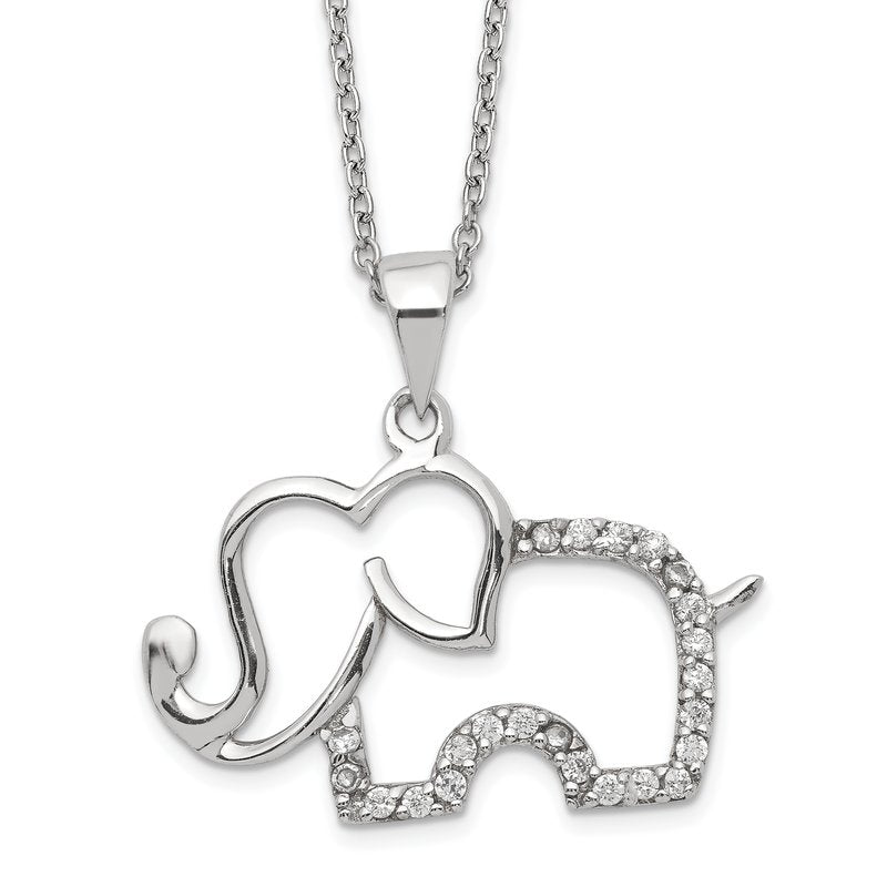 Sterling Silver Rhodium Plated Brilliant-cut CZ Elephant 18.25 Inch Necklace