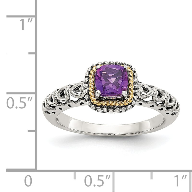 Sterling Silver with 14K Accent Antiqued Cushion Amethyst Ring