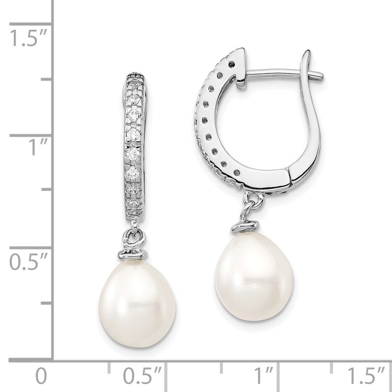 Sterling Silver Rhodium-plated Freshwater Cultured Pearl and Brilliant-cut CZ Dangle Earrings