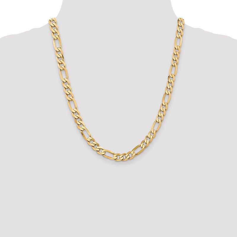 14K 26 inch 7.5mm Flat Figaro with Lobster Clasp Chain