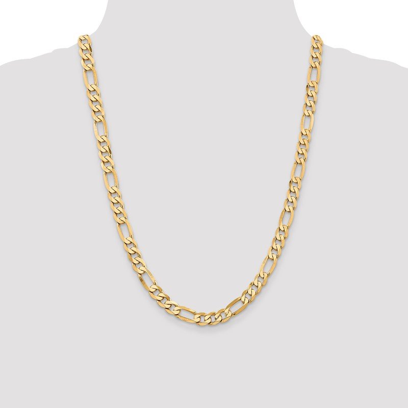 14K 26 inch 7.5mm Flat Figaro with Lobster Clasp Chain