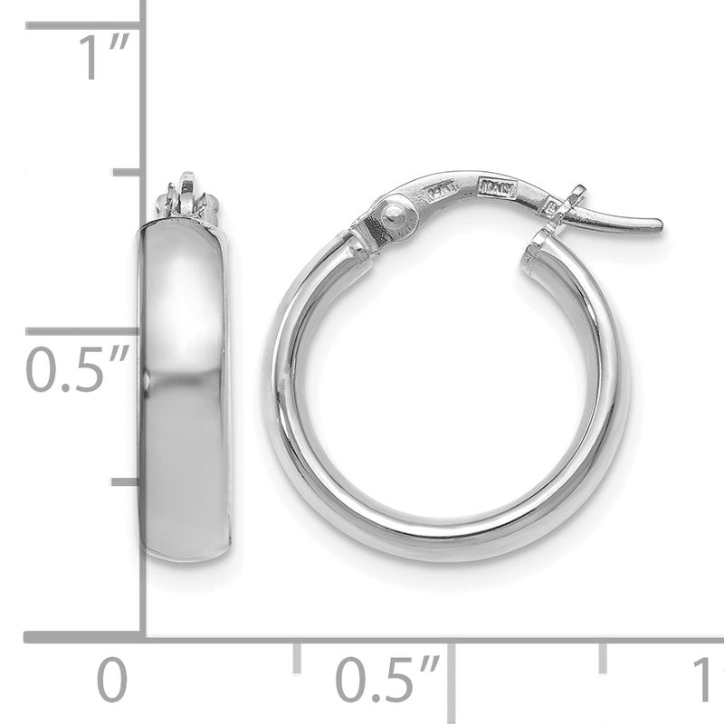 14K with White Rhodium Plating Polished Hoop Earrings
