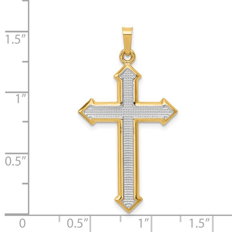 14k and White Rhodium Polished and Textured Passion Cross Pendant