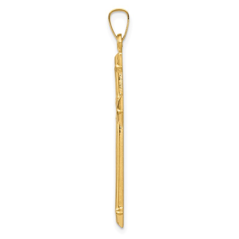 14k and White Rhodium Polished and Textured Passion Cross Pendant