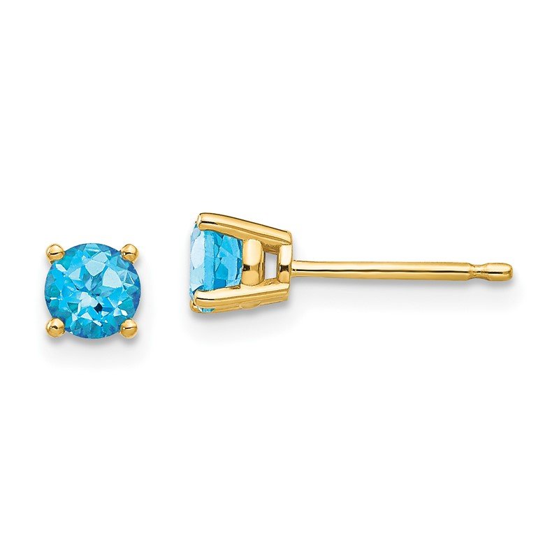 14k 4mm Round Blue Topaz Post Earrings