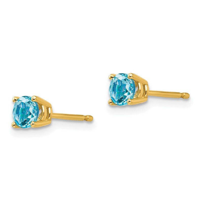 14k 4mm Round Blue Topaz Post Earrings