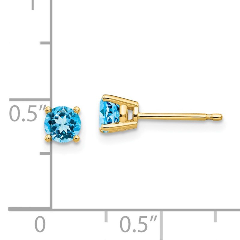 14k 4mm Round Blue Topaz Post Earrings