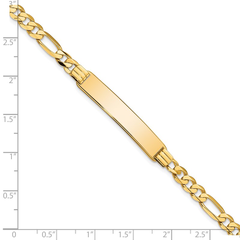 14k Polished Solid Chain/Solid Plate Flat Figaro Link 33.5x7mm Plate 7 inch ID Bracelet