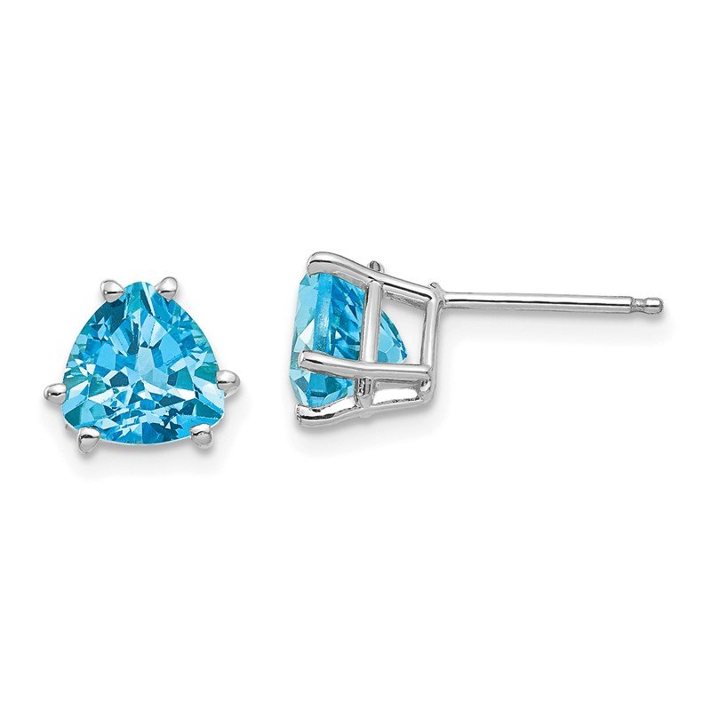 14k White Gold 7mm Trillion Blue Topaz Post Earrings