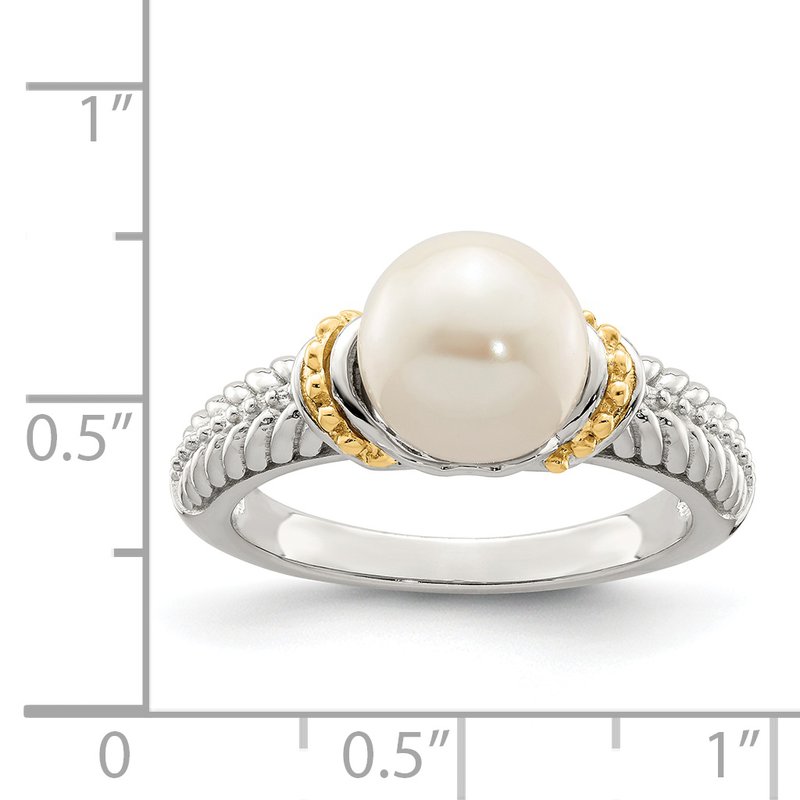 Sterling Silver Rhodium-plated with 14K Accent 8-9mm Freshwater Cultured Pearl Ring