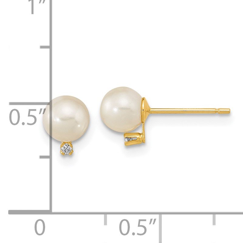 14k 5-5.5mm White Round Freshwater Cultured Pearl and CZ Post Earrings
