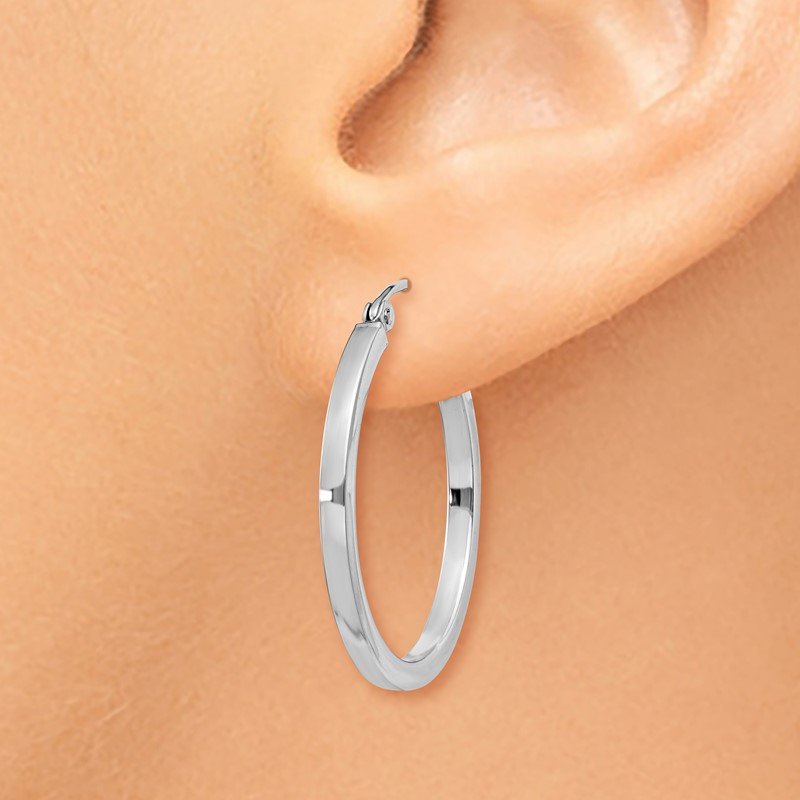 14k White Gold 2mm Square Tube Hoops