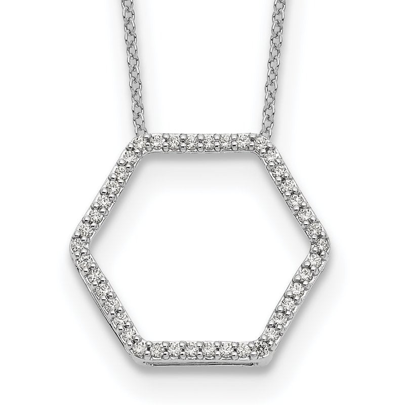 14K White Gold 1/4 carat Lab Grown Diamond VS+ F+ 18 in Complete Hexagon Necklace